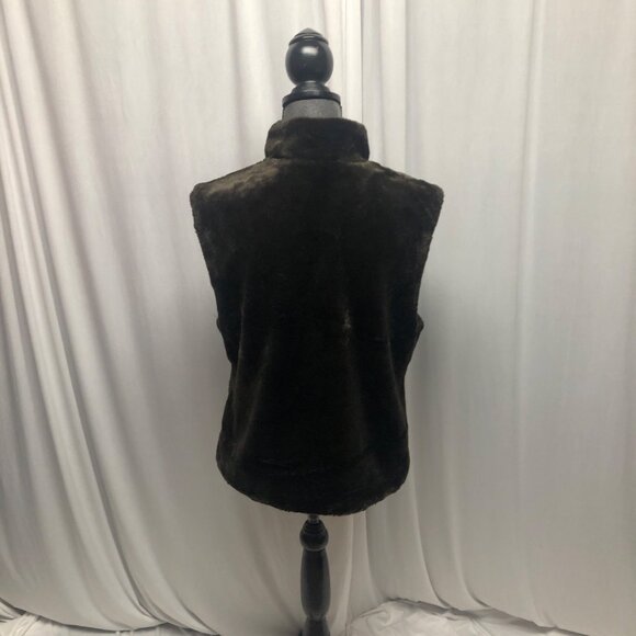 Blassport Brown Reversible Faux Fur Vest Womens Size Medium Sleeveless Zippered - Picture 4 of 11